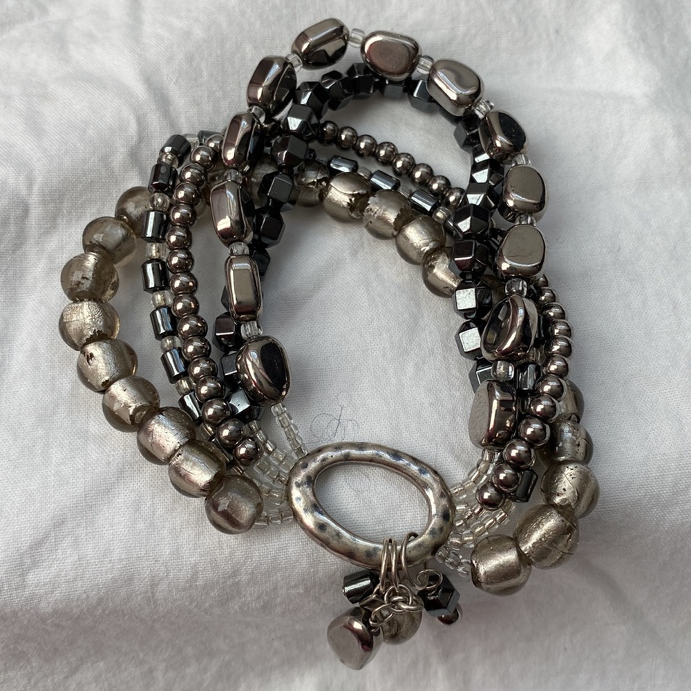 Silpada Sterling Silver Hematite & Glass Hailstone Stretch Bracelet B1935